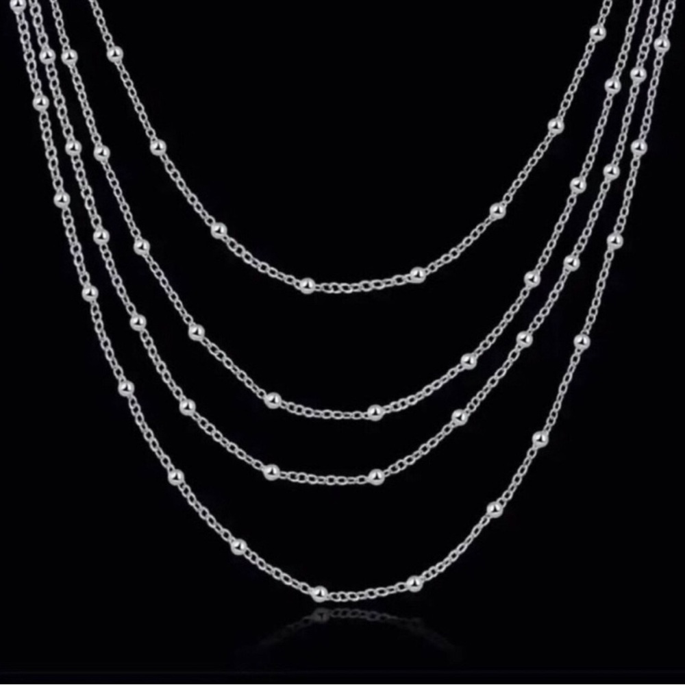 Sterling Silver Multi-Layer Beaded Chain Necklace